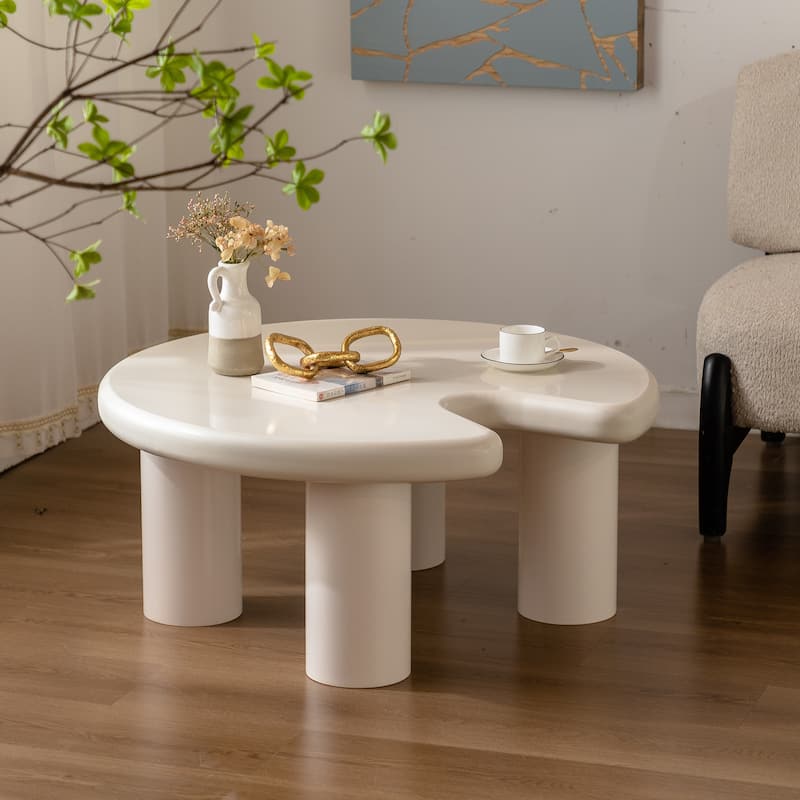 Modern Round Coffee Table Set, Stylish Coffee Table with Rounded Edges, for Living Room, 2-Piece Set - Beige