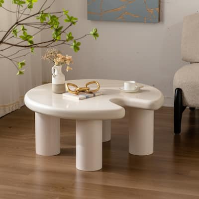 Modern Round Coffee Table Set, Stylish Coffee Table with Rounded Edges, for Living Room, 2-Piece Set