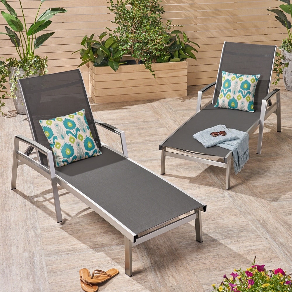 Oxton Outdoor Aluminum Chaise Lounge (Set of 2) by Christopher Knight Home