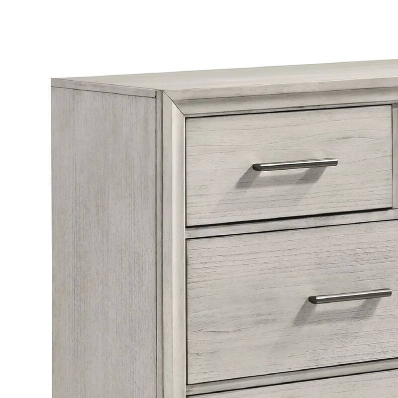 Jeni 2pc Wide Dresser and Mirror Set, 7 Drawers, Rustic White Mist