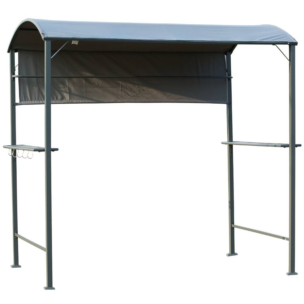 Outsunny 7 ft Outdoor Patio BBQ Grill Canopy Gazebo Tent with Side Awning, 2 Exterior Serving Shelves, & Storage 5 Hooks