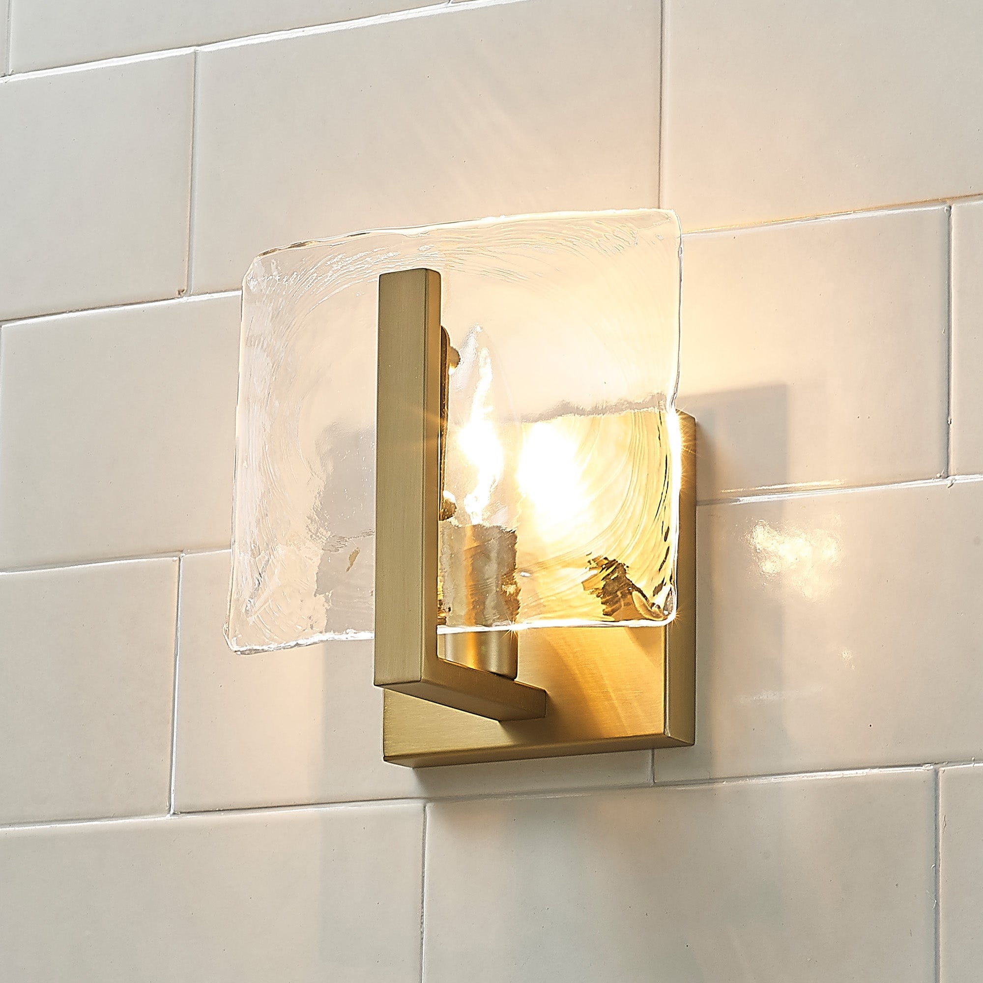 Golden Lighting Aenon 1-Light Wall Sconce - Hammered Water Glass