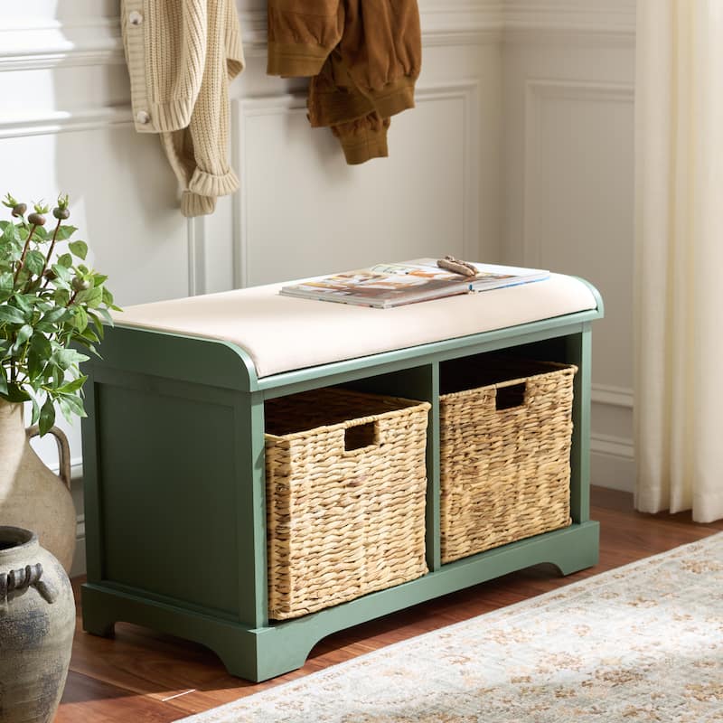 SAFAVIEH Euphemia Brown Woven Storage Basket Bench - 33.5" x 16.1" x 19.9" - 34"W x 16"D x 20"H