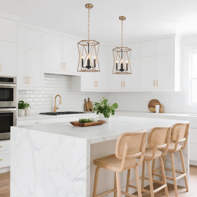 Modern Transitional 4-Light Chandelier Geometric Lantern Large Kitchen Island Pendant Lights - D12.5"x H 18"