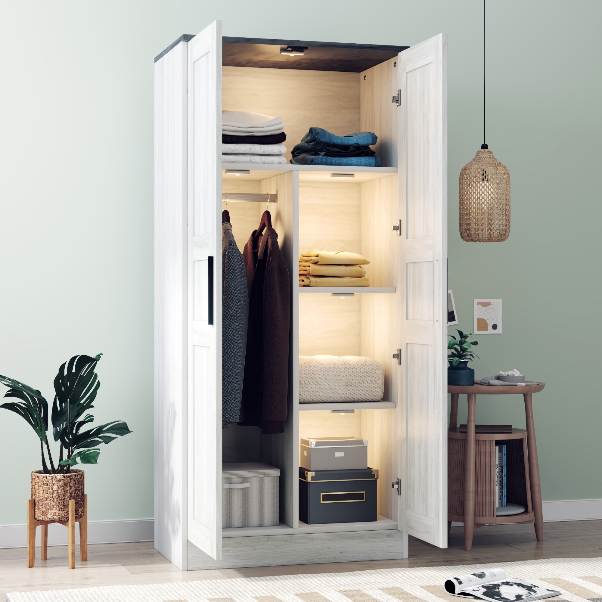 Wardrobe hanger rod with light on sale