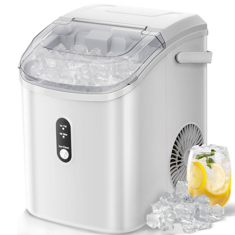 Portable Ice Makers Countertop with Soft Chewable Pellet Ice, with Handle, Self-Cleaning, for Home/Office, 34Lbs/24Hrs-N - White