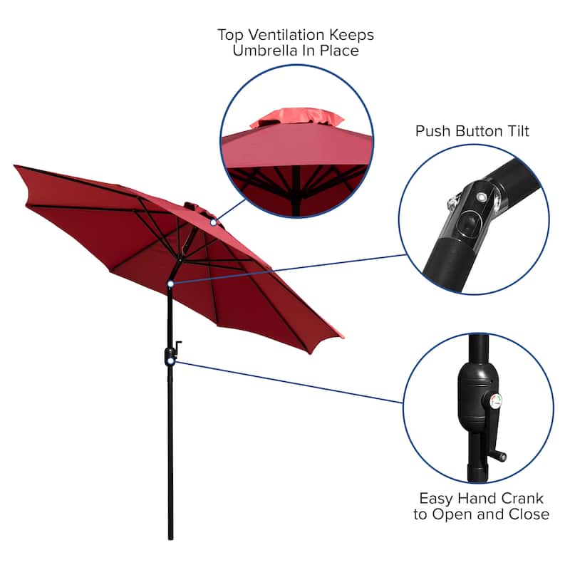 9 FT Round Umbrella - 1.5" Diameter Aluminum Pole - Crank and Tilt Function