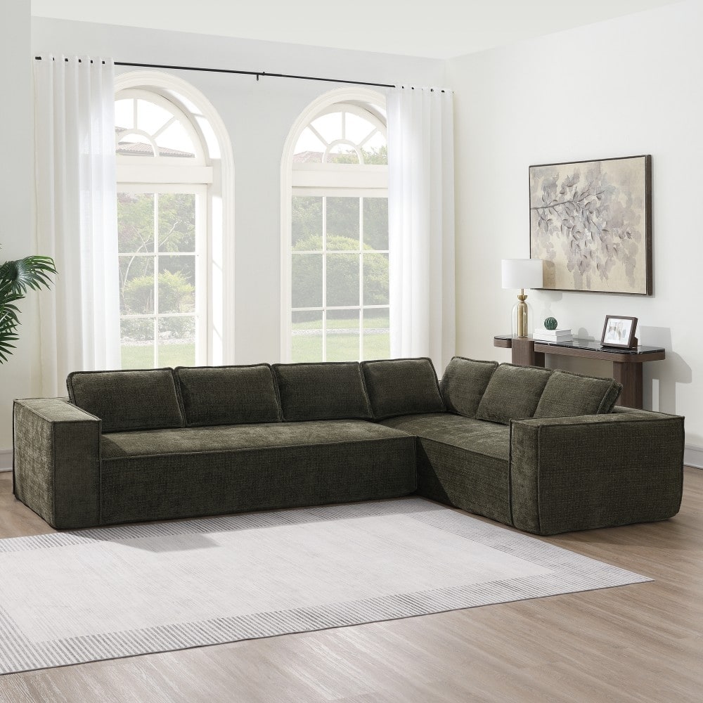 129.5" Minimalist Style Chenille L-shaped Modular Sectional Sofa with Removable Cushions