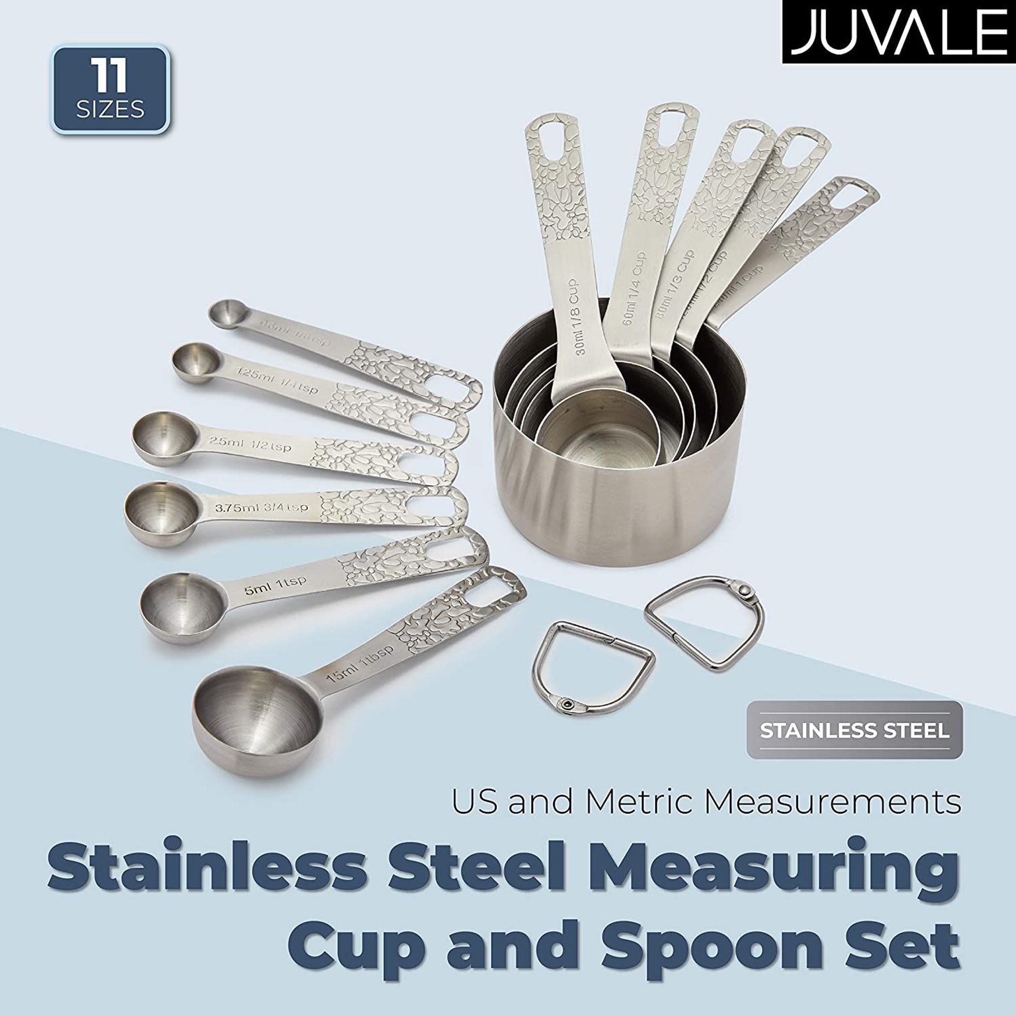 Juvale Stainless Steel Measuring Cup and Spoons Set, US and Metric