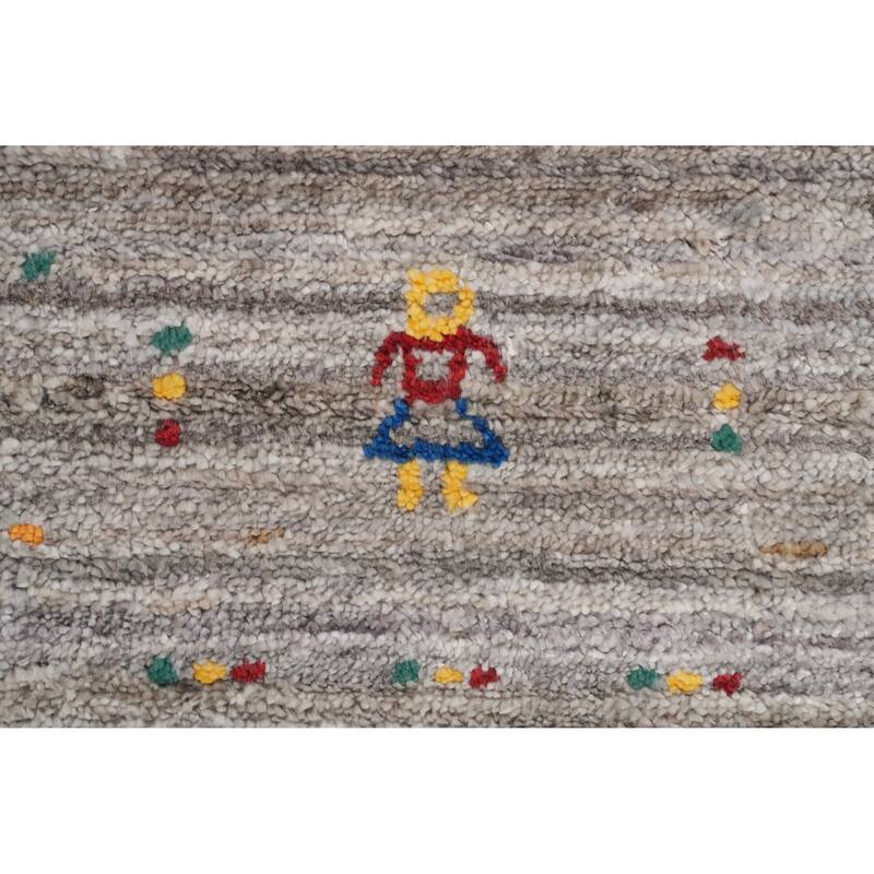 Hand Knotted Oriental Viscose Silk Carpet Tribal Animal Pictorial Greys & Charcoal Gabbeh Area Rug - 11' 8'' X 5' 0''