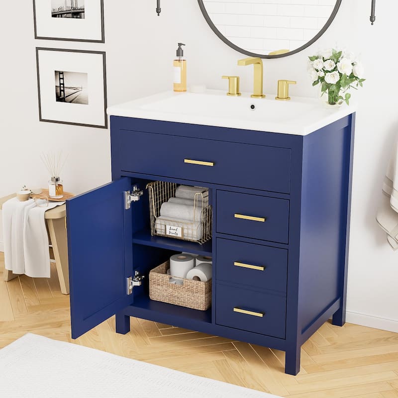 30-Inch Bathroom Vanity with Ceramic Sink and Ample Storage