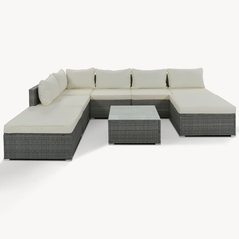 8-Pieces Outdoor Patio Furniture Sets, Garden Conversation Wicker Sofa Set