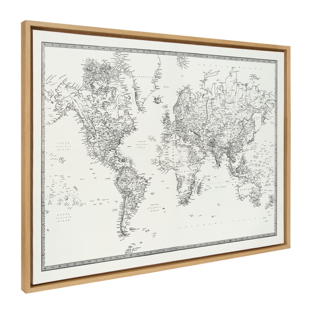 Kate and Laurel Sylvie BW World Map Canvas by Creative Bunch Studio
