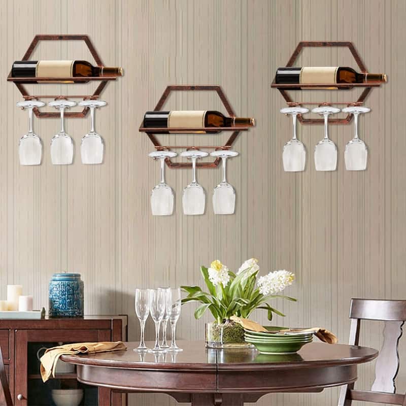 2Pcs Wall Mounted Wine Bottle Stemware Rack - 11"D x 10"W x 1.8"H