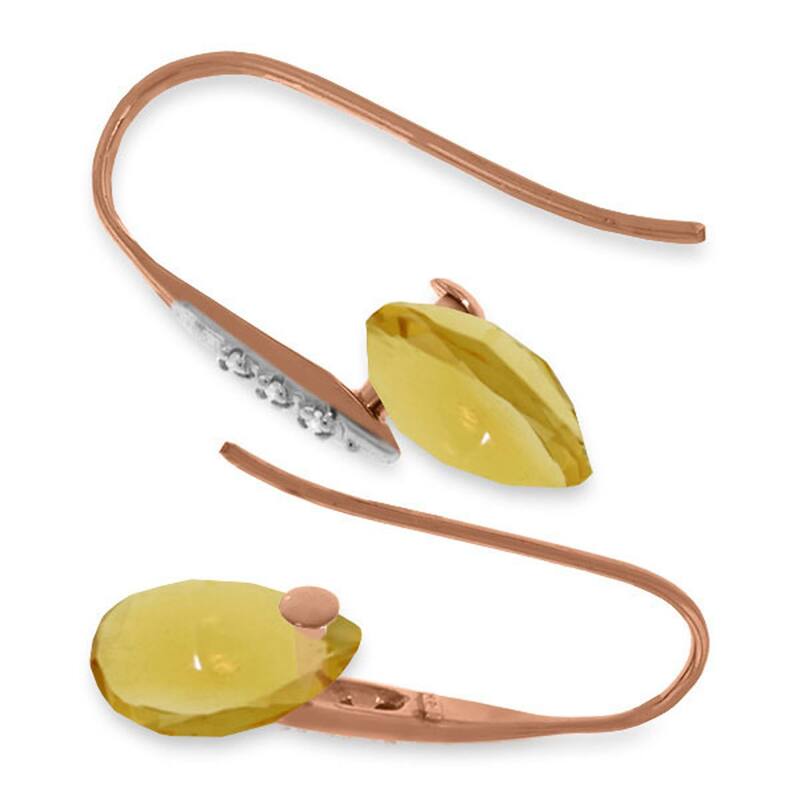 14K Solid Gold Fish Hook Earrings w/ Diamonds & Dangling Citrines