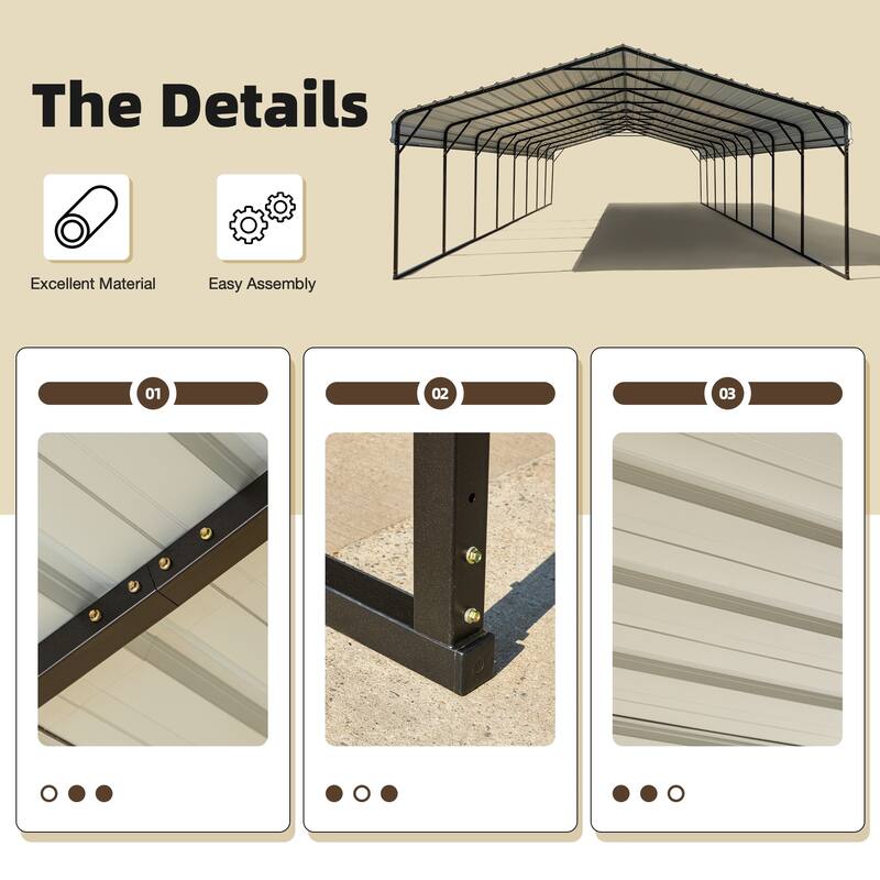 EROMMY Outdoor Carport with Galvanized Steel Roof, Heavy-Duty All-Weather Shelter for Cars, Boats and Equipment