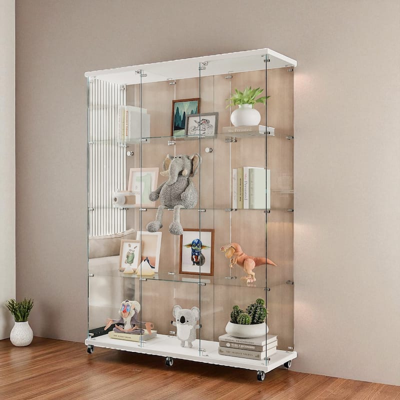 Extra Large Glass Display Cabinet with 4 Shelves, Floor Standing Curio Cabinet with Doors, Office Bedroom Storage