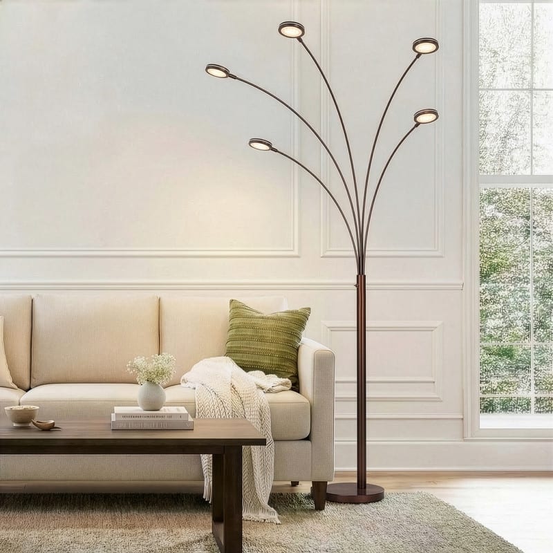 Brightech Orion 74 in. Industrial 5-Light LED Super Bright Floor Lamp with 5 Adjustable Swing Arm Heads