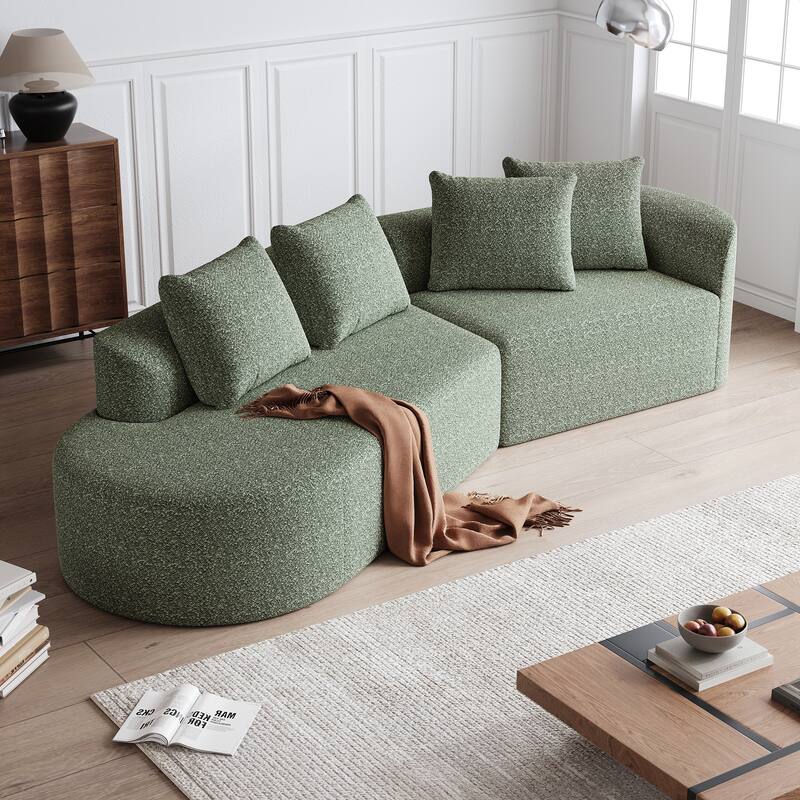 Modular Curved Sectional Sofa, Oversized Chenille Cloud Couch, Compressed Upholstered Sofa with 4 Throw Pillows