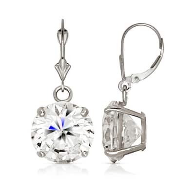 Curata 14k White Gold Round Cubic Zirconia Dangle Drop Lever Back Earrings