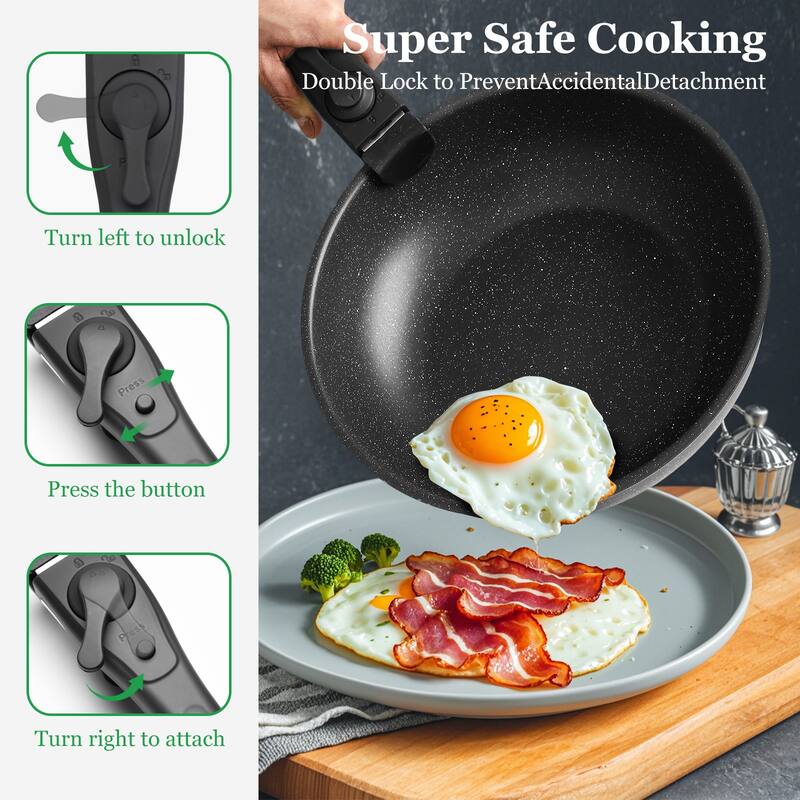12-Piece Nonstick Pots and Pans Set with Detachable Handle