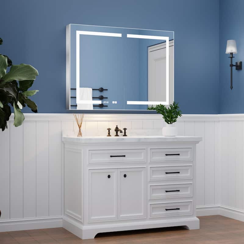 ExBrite LED Lighted Bathroom Medicine Cabinet with Mirror, Recessed or Surface