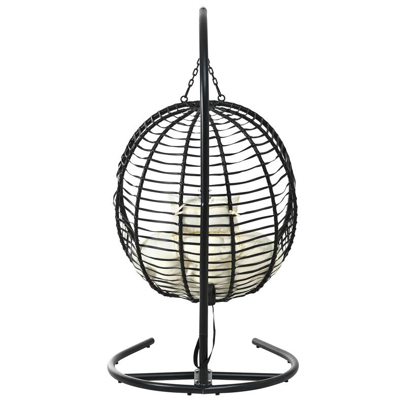 Single Person Folding Egg Chair with Stand, Hanging Egg Chair, Wicker Hammock Swing Chair with Adjustable Anti-Slip Feet