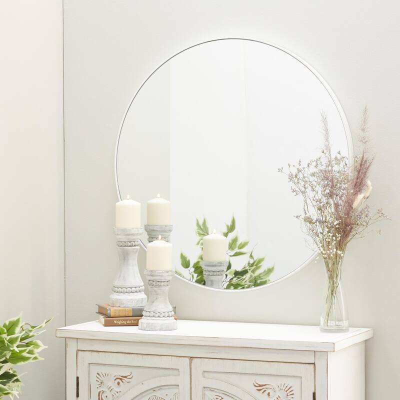 Black, White or Gold Wood Wall Mirror with Thin Frame - White - 30"W, 30"H