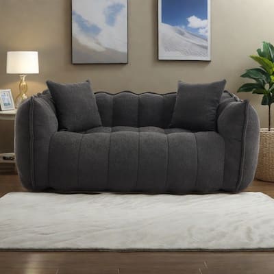 66" Chenille Square Beanbag Chair with High-Resilience Foam Core, Armrests and Handle