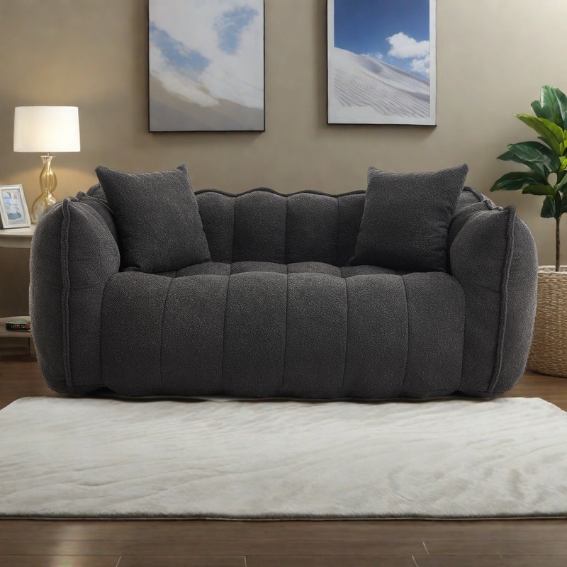 66" Chenille Square Beanbag Chair with High-Resilience Foam Core, Armrests and Handle