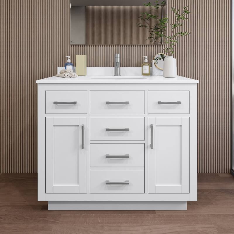 Wyndham Collection WCG262642S-QTZ-UNSMXX Beckett TK 42" Free Standing - White / White Quartz Top / Brushed Nickel Hardware