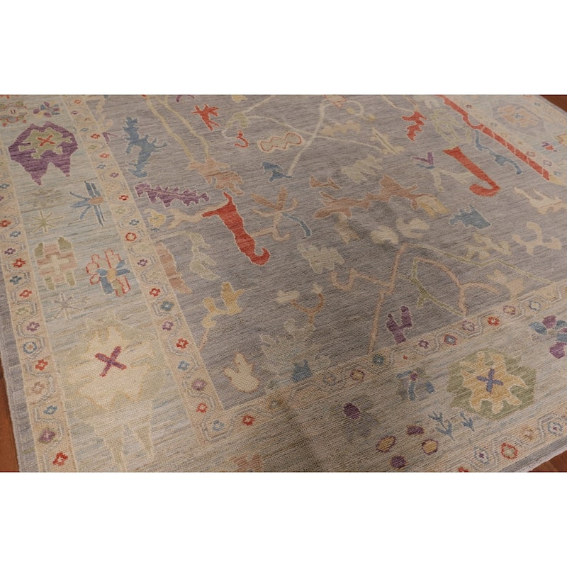 Vegetable Dye Oushak Area Rug Hand-Knotted Grey Wool Carpet - 8'0" x 9'9"