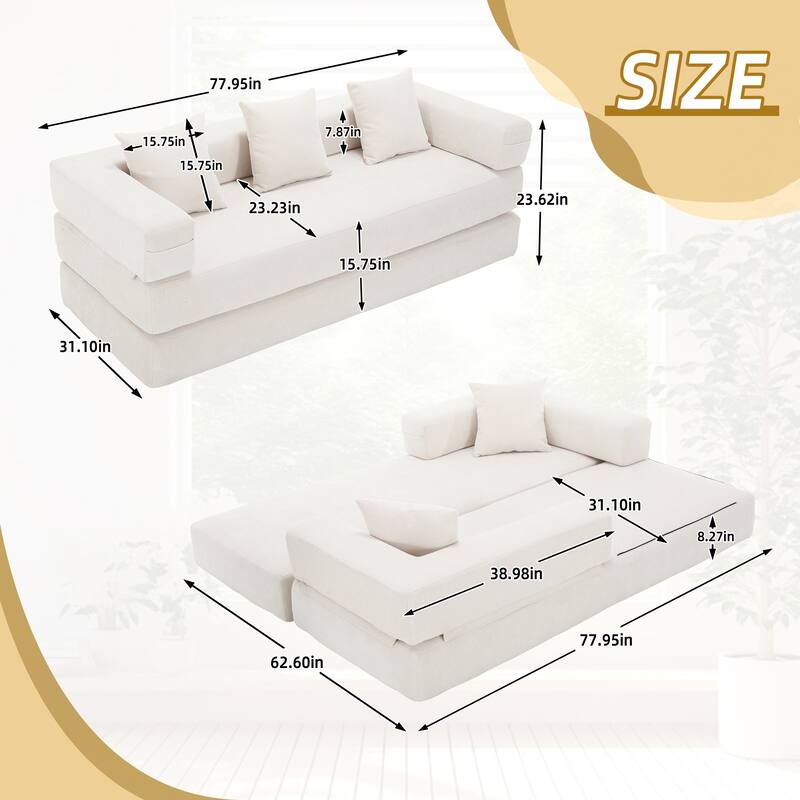 HOMEFUN Chenille Upholstered Convertible Foldable Memory Foam Sleeper Sofa with Pillows for Living Room