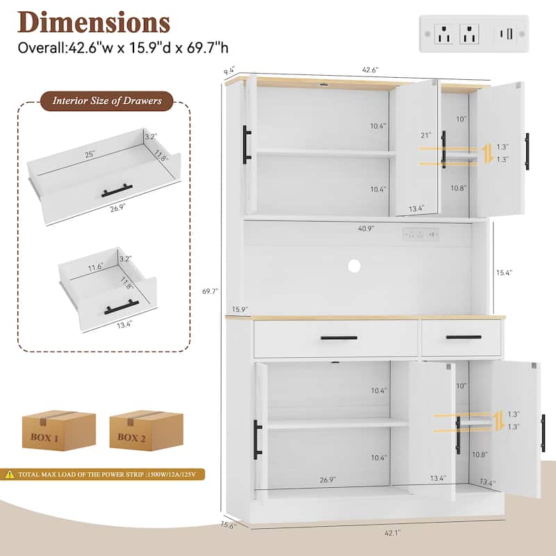Kitchen Pantry Storage Cabinet with Outlets & USB Ports - N/A
