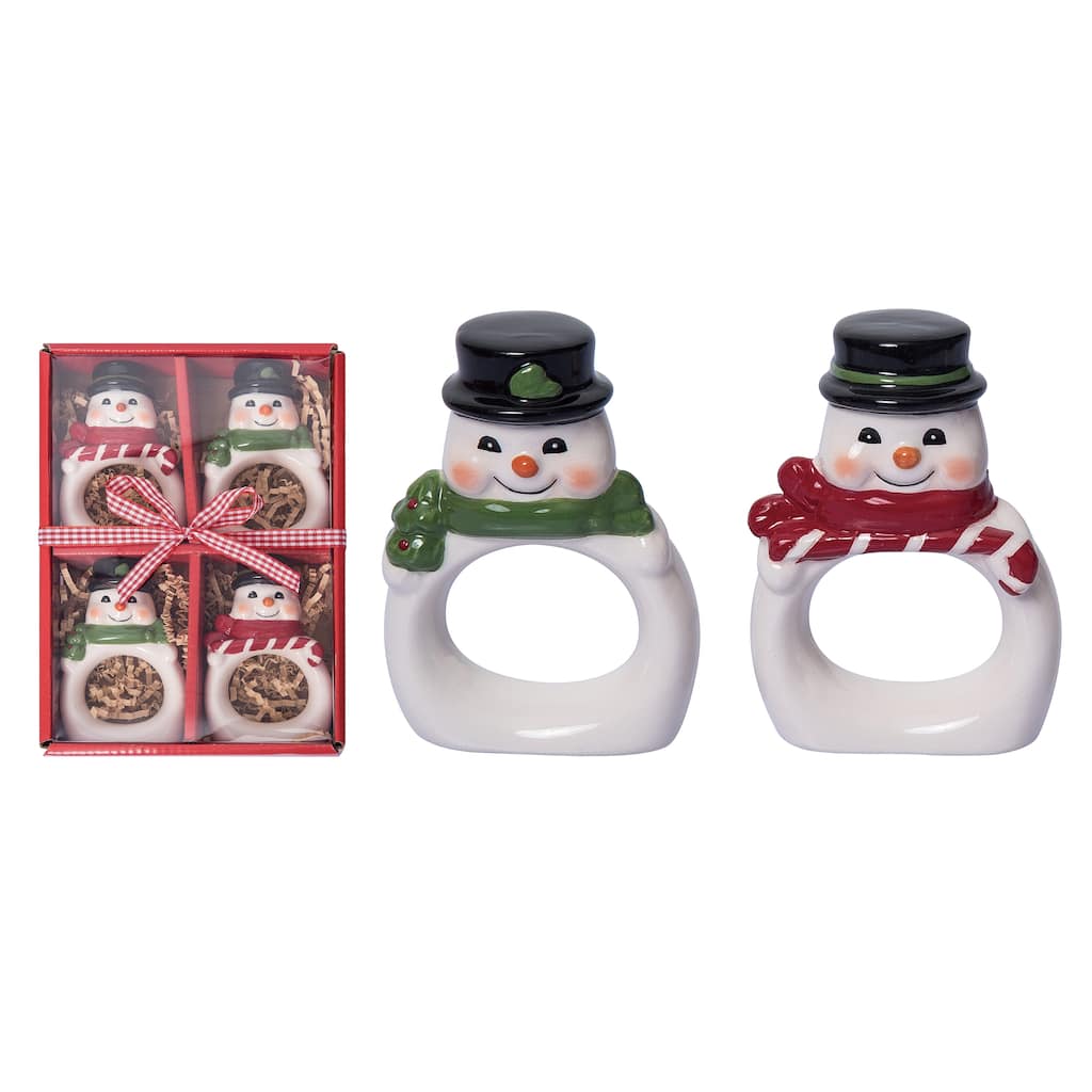 Transpac 8.25 in. Holiday Vintage Snowman Napkin Rings Set of 4