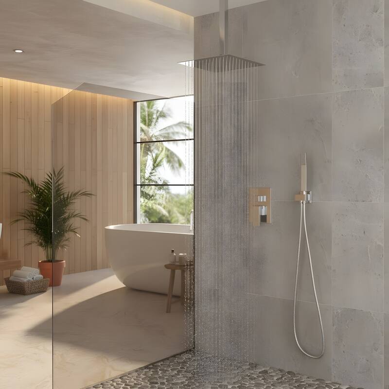 12" Ceiling-Mounted Square Shower and Handheld Showerhead Set