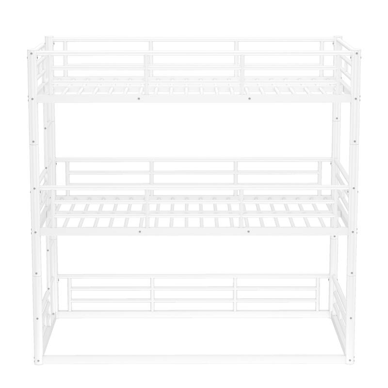 Twin over Twin over Twin Bunk Bed, Metal Triple Bunk Bed with Safety Guardrails, Heavy-duty Bunk Bed with Noise-reduced Design