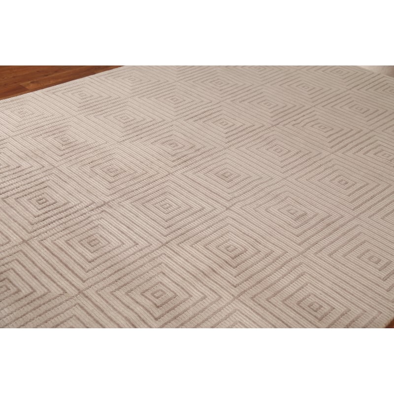 All-Over Geometric Nepalese Modern Area Rug Hand-Knotted Wool Carpet - 6'0"x 8'7"
