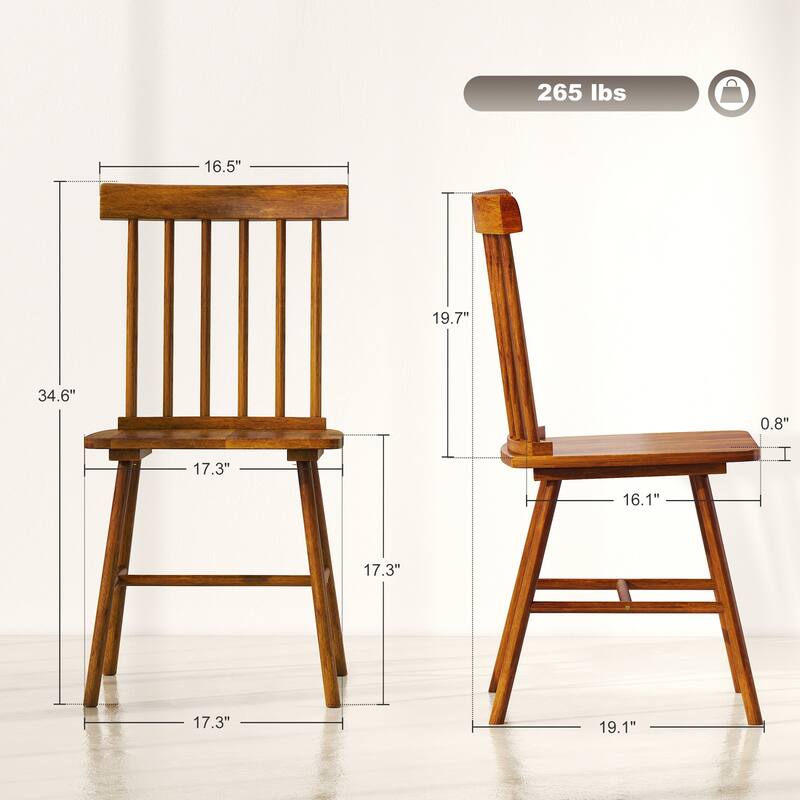 HOMCOM Windsor Dining Chairs Set of 4, Nordic Wooden Kitchen Chairs with Rubber Wood Frame and Spindle Backrest, Light Brown