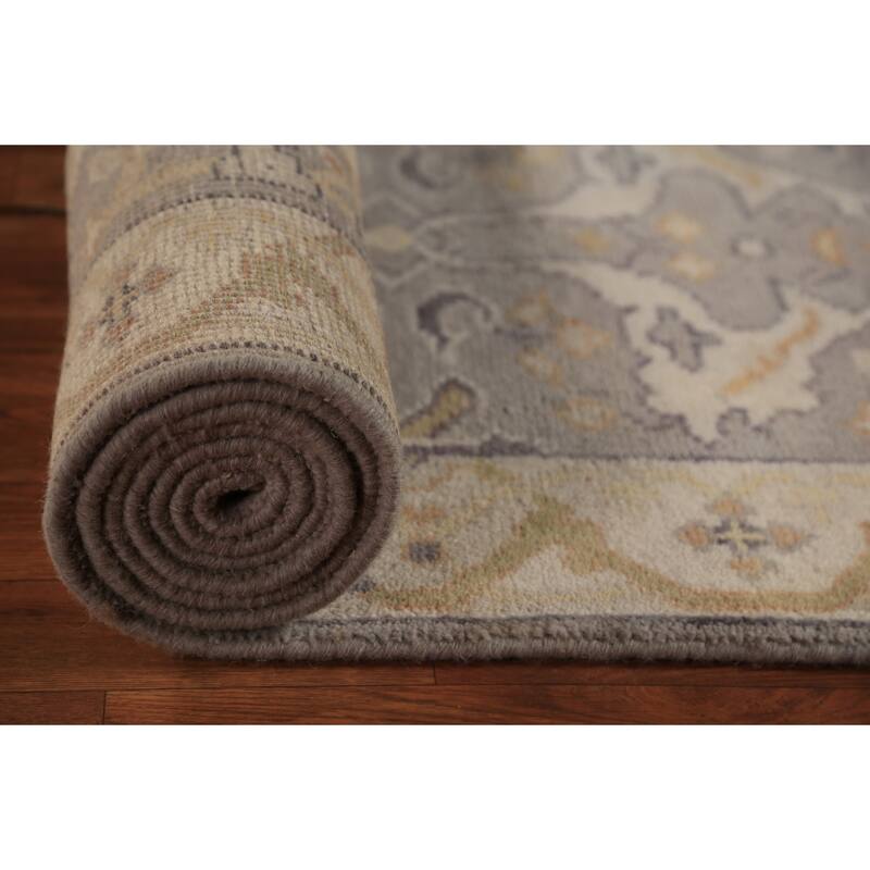 Gray Oushak Indian Runner Rug Hand-Knotted Transitional Wool Carpet - 2'8"x 9'10"