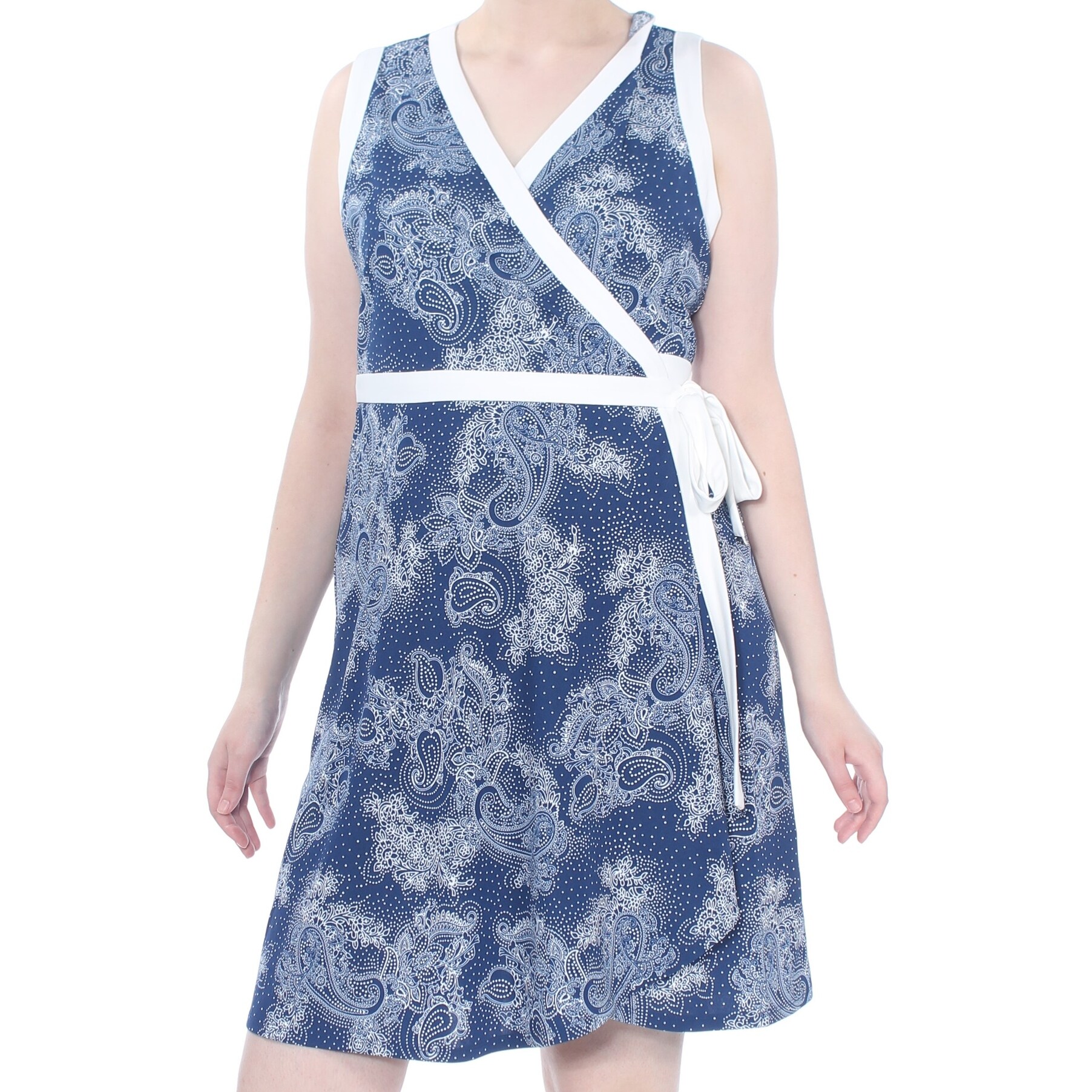 Shop Tommy Hilfiger Womens Blue Paisley Sleeveless V Neck Above