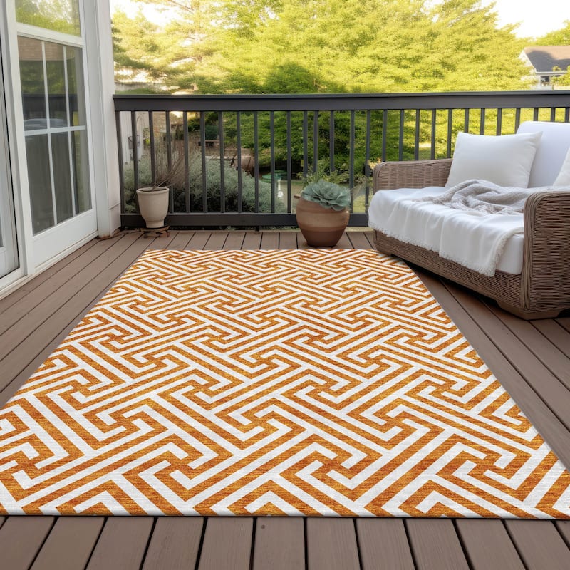 Machine Washable Indoor/ Outdoor Chantille Geo Modern Rug - Orange - 10' x 14'