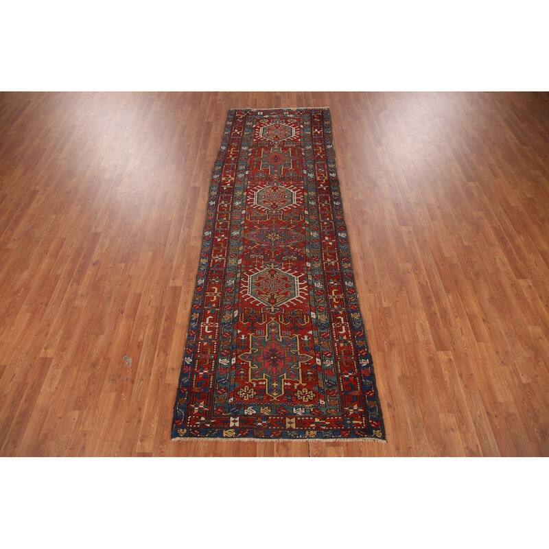 Vegetable Dye Antique Heriz Serapi Persian Runner Wool Carpet - 3'5" x 10'4"