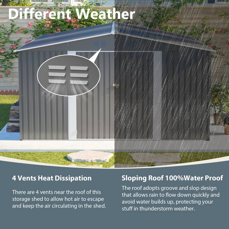 GDFStudio - Cassandra Large Outdoor Metal Storage Shed with Lockable Doors for Secure Vehicle and Equipment Storage