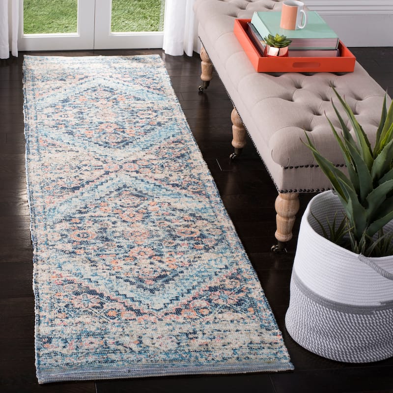 SAFAVIEH Handmade Saffron Karlee Modern Tribal Cotton Rug - 2'3" x 8' Runner - Blue/Turquoise