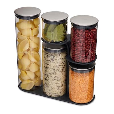 Joseph Joseph Podium Steel 5-piece Glass Container Set with Stand