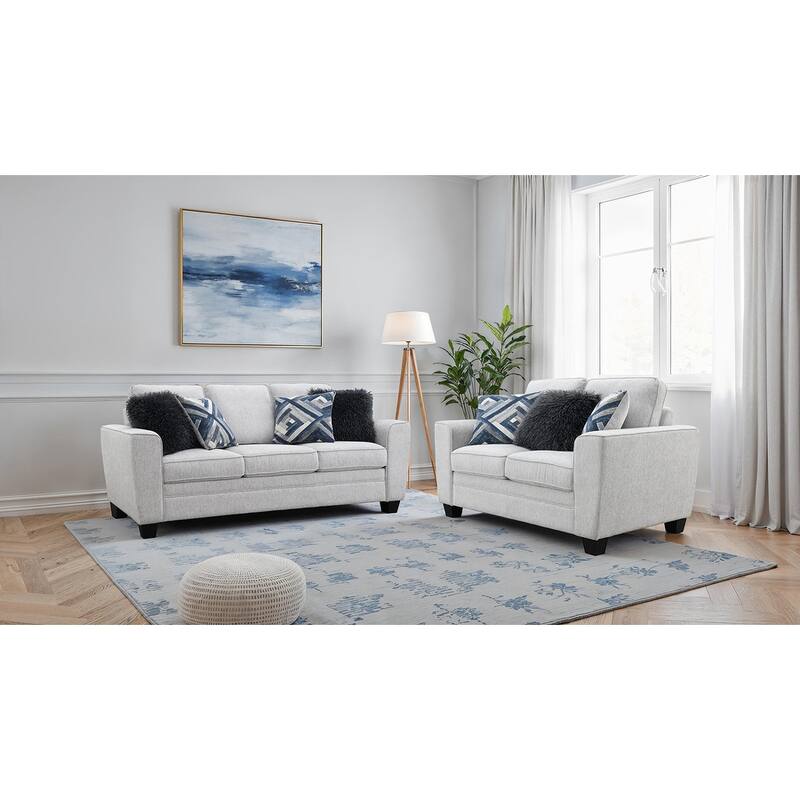 Classic Light Gray Finish Comfortable Sofa Set Furniture - 2 Piece