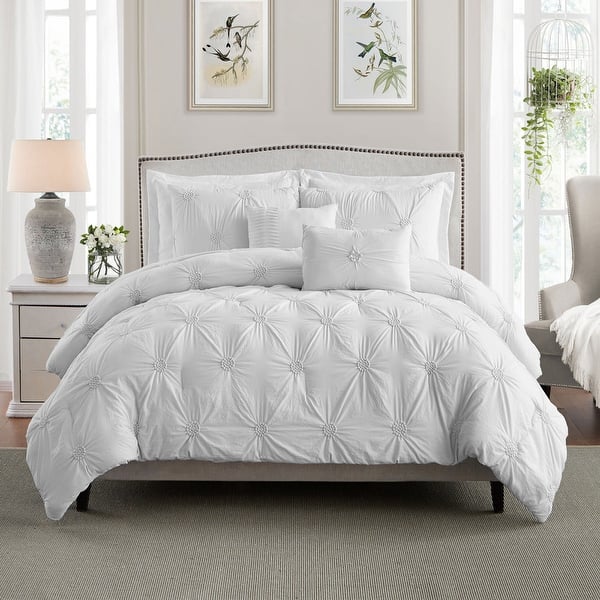 Home Essential Stylish Extra Plush Extra Soft Floral Pintuck Bedding  Comforter Set - On Sale - Bed Bath & Beyond - 24031446