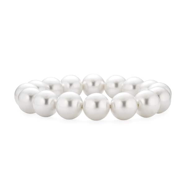 slide 1 of 4, White Bridal Ball Bead Pearl Strand Stretch Bracelet 12MM White - 12-12.5 MM - White