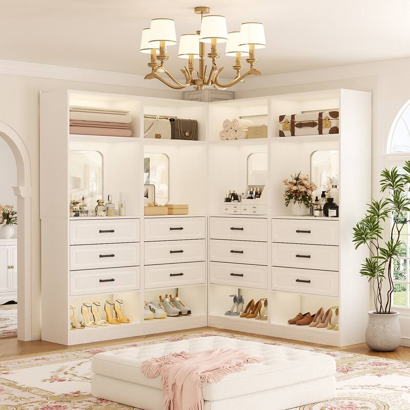 Cimly 25'' Freestanding Closet System with Drawers and Mirror, Display Shelves Organizer with Shelving